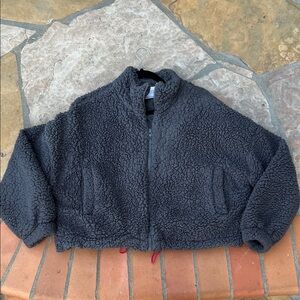 Urban Outfitters Woman Fleece/Sherpa Full Zip Jacket Dark Gray/Black size Med